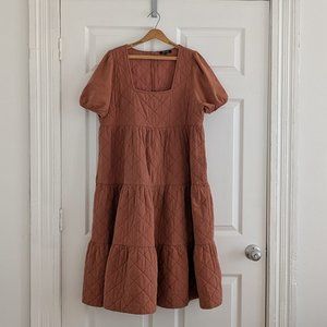 Madewell Aidy Square Neck Quilted tiered Dress Burnt Orange